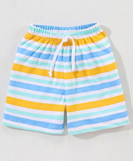 Cotton Mid Thigh Length Shorts Striped Pack of 3 - Blue (2-6 Y)